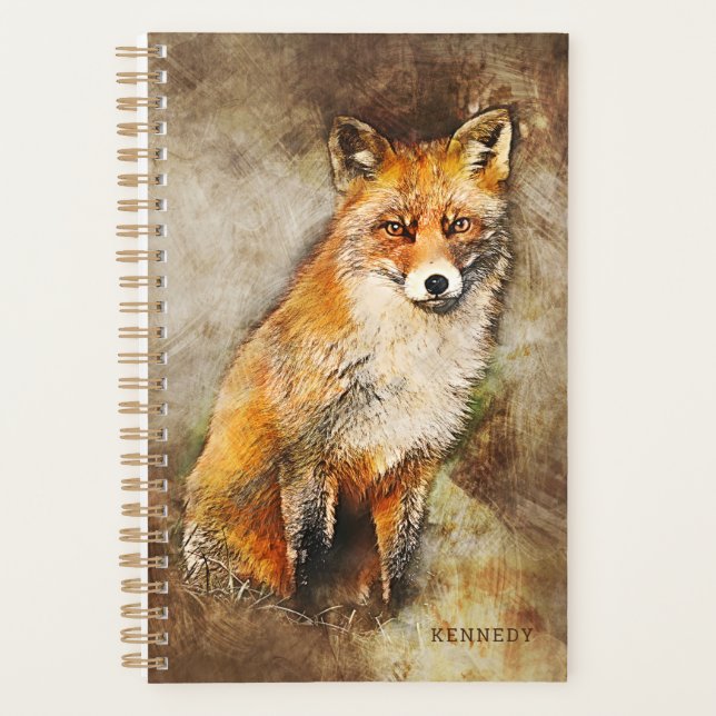 Cute Personalized Watercolor Fox Art Planner (Front)