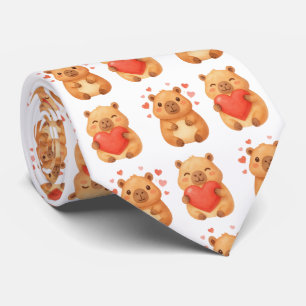Cute Personalized Watercolor Hearts Capybara Tie
