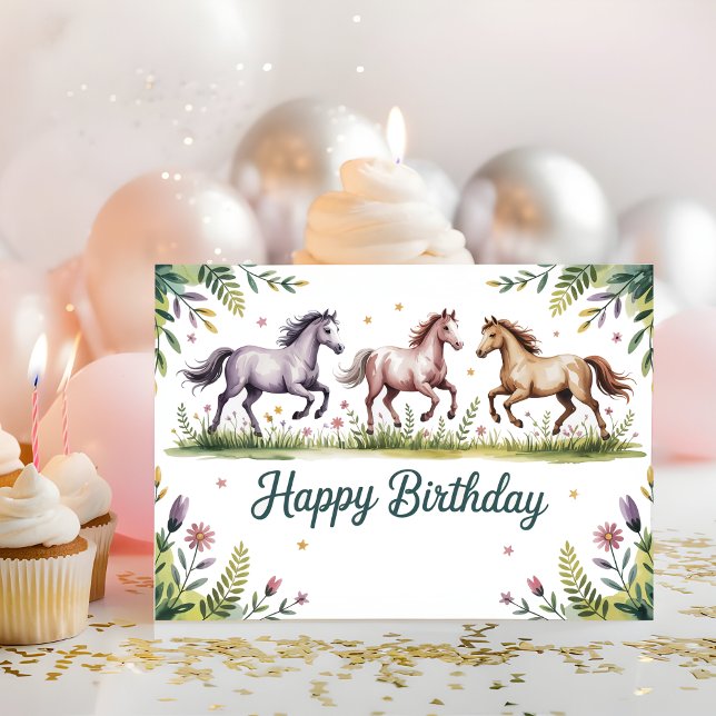 Cute Personalized Watercolor Horse Birthday Card (Creator Uploaded)