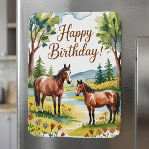 Cute Personalized Watercolor Horse Birthday Magnet