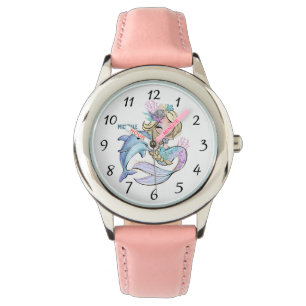 Cute Personalized Watercolor Mermaid Dolphin Watch