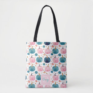 Cute Personalized Watercolor Pumpkin Fall Tote Bag