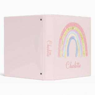 Cute Personalized Watercolor Rainbow 3 Ring Binde Binder