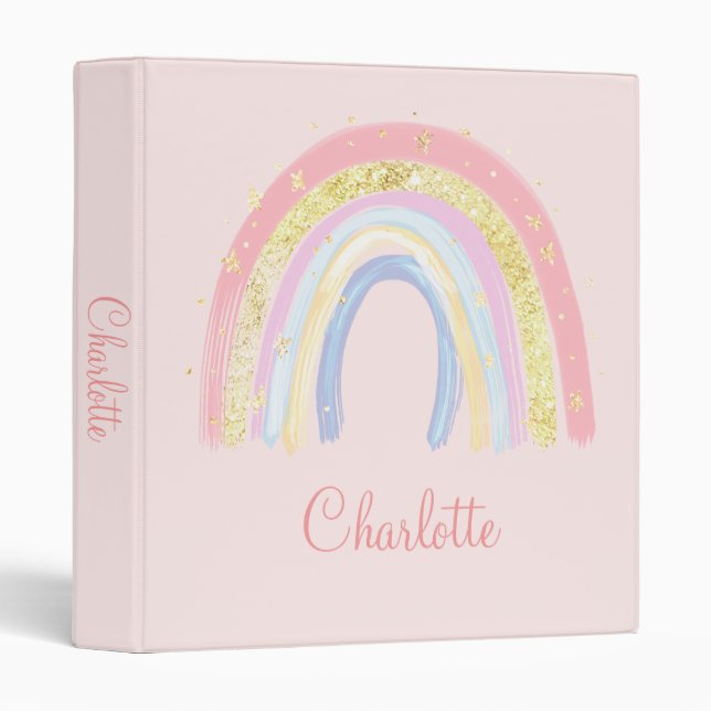 Cute Personalized Watercolor Rainbow  Binder (Front/Spine)