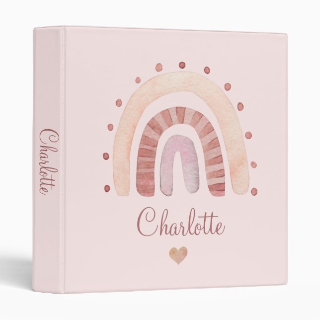 Cute Personalized Watercolor Rainbow Kid's Binder (Front/Spine)