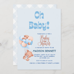 Cute Personalized Watercolor Teddy Bear Boy Shower Invitation