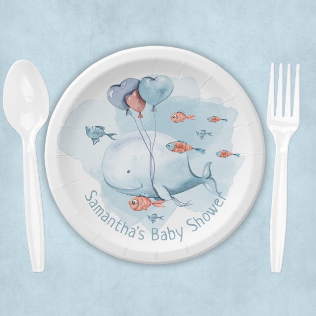 Cute Personalized Whale Baby Shower Paper Plate (Cute Personalized Whale Baby Shower Paper Plates
)