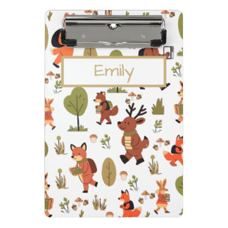 Cute Personalized Woodland Animals At School Mini Clipboard