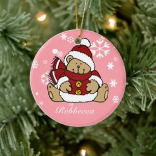 Cute Personalized Xmas Teddy Bear Ceramic Ornament