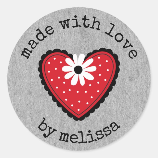 Cute Personallzed Made With Love Heart  Classic Round Sticker (Front)