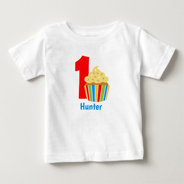 cute personlize first Birthday Tshirt cupcake (Front)