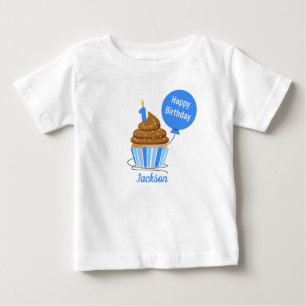 cute personlize first Birthday Tshirt cupcake Blue