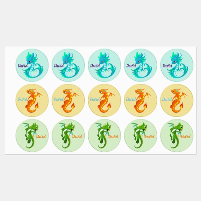 cute personnalised baby dragon labels (Sheet)