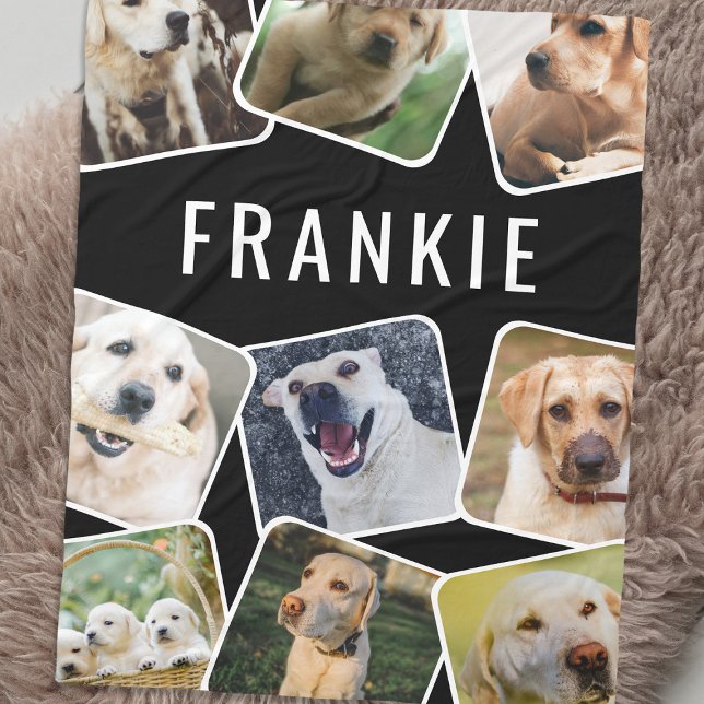 Cute Pet 9 Photo Collage Personalized Name Fleece Blanket (Creator Uploaded)