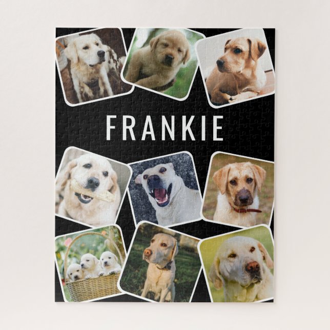 Cute Pet 9 Photo Collage Personalized Name Jigsaw Puzzle (Vertical)