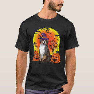 Cute Pet Australian Shepherd Dog Witch Hat Hallowe T-Shirt