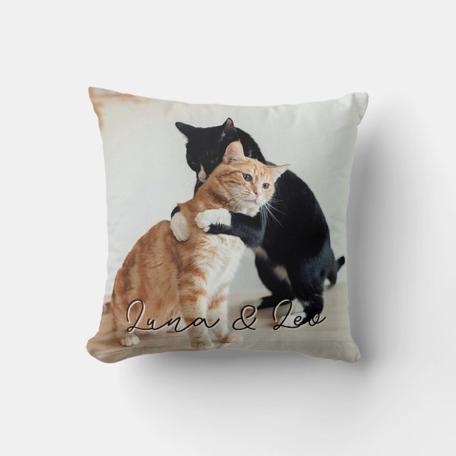 Cute Pet Cat Friendship Love Photo Throw Pillow (Front)