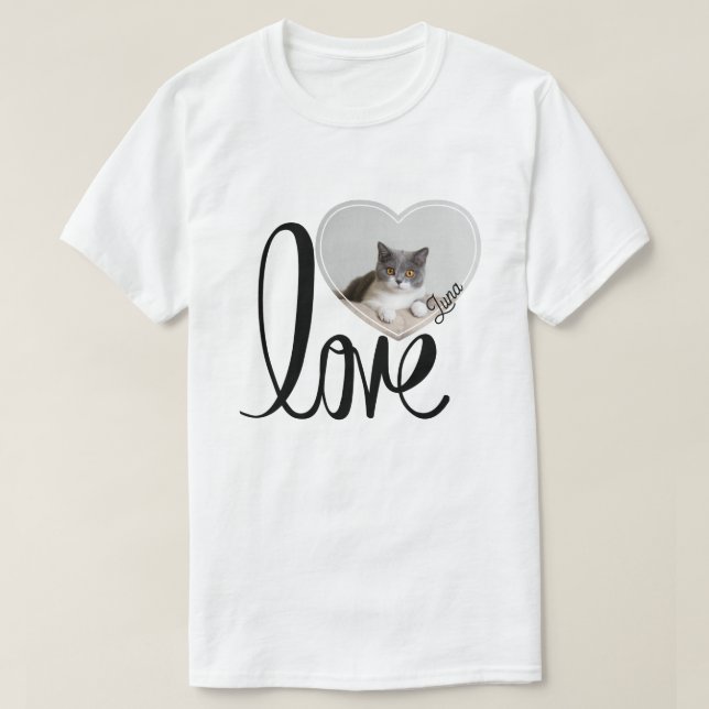 Cute Pet Cat Photo Heart & Paws Pattern  T-Shirt (Design Front)