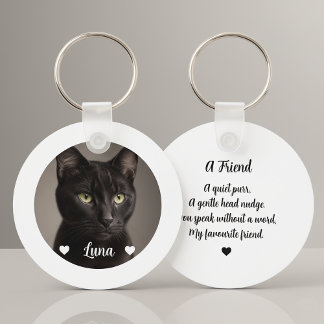 Cute Pet Cat Photo Quote Keychain