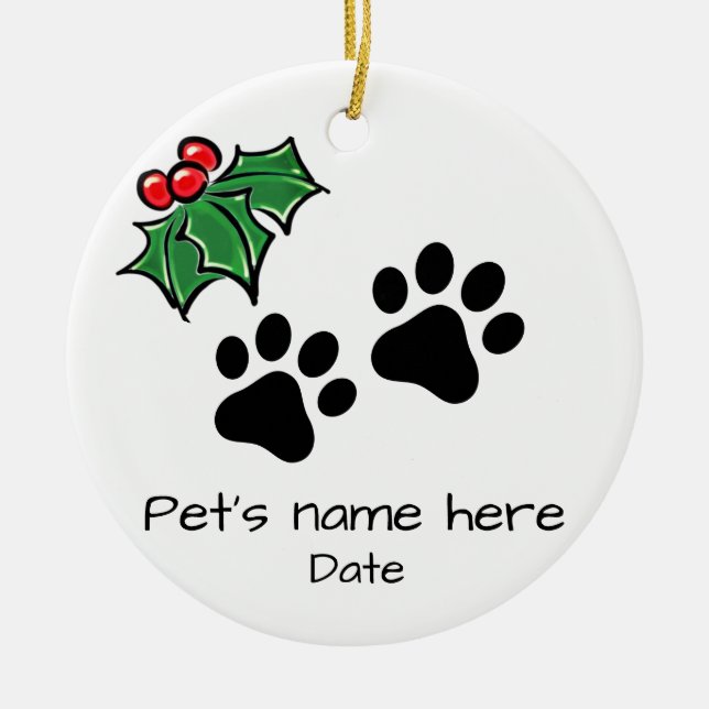 Cute pet Christmas Cat / Dog paw prints  Ceramic Ornament (Front)