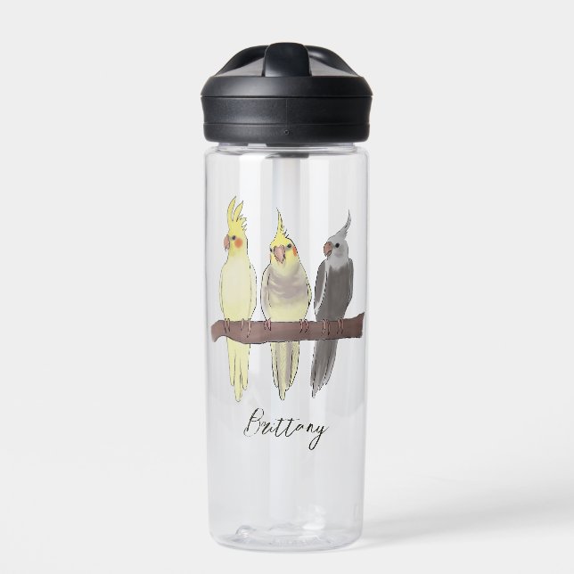 Cute Pet Cockatiels Flock Custom Name Water Bottle