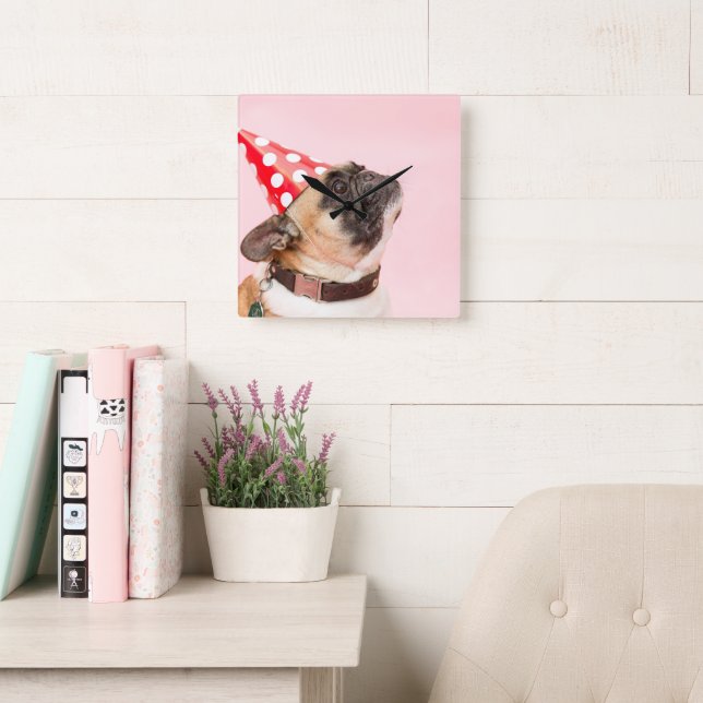 Cute Pet Dog Photo Square Wall Clock (Reading Room)