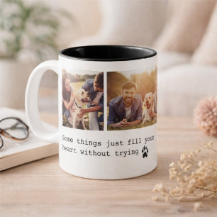 Cute Pet Dog Quote Custom 3 Photo Collage Two-Tone Coffee Mug