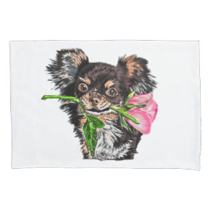 Cute Pet Dog with Rose Pillow Case