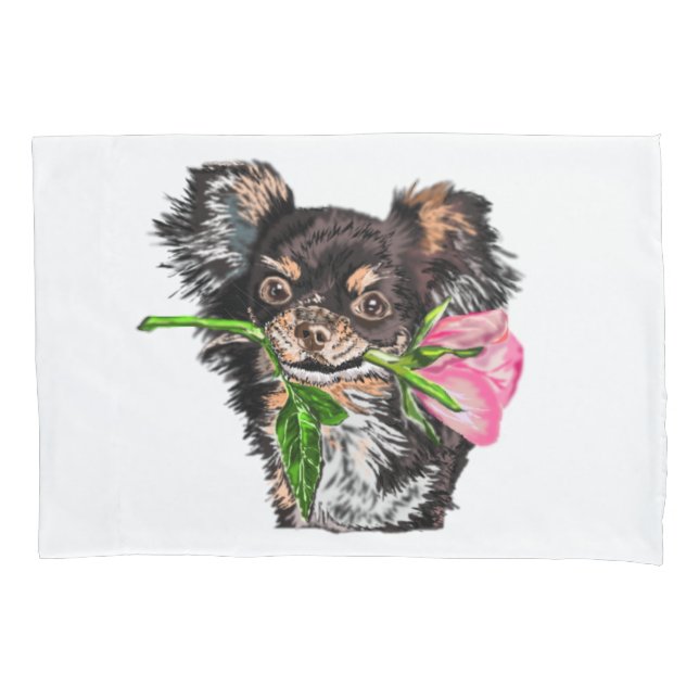 Cute Pet Dog with Rose Pillow Case (Front)