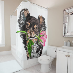 Cute Pet Dog with Rose Shower Curtain Customizable