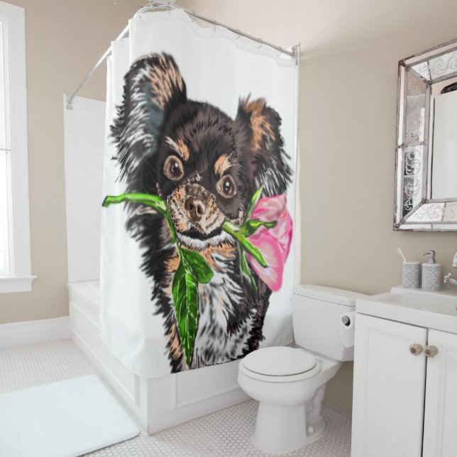 Cute Pet Dog with Rose Shower Curtain Customizable (In Situ)