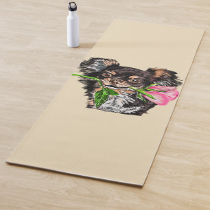 Cute Pet Dog with Rose Yoga Mat