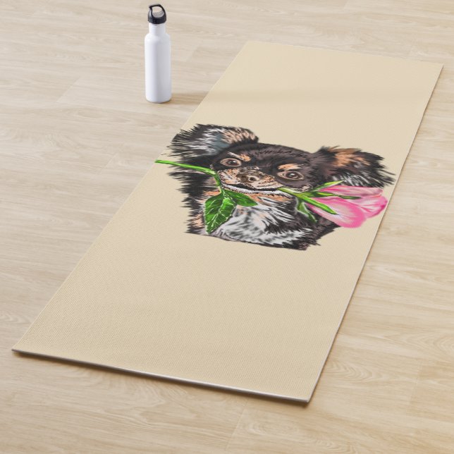 Cute Pet Dog with Rose Yoga Mat (In Situ)