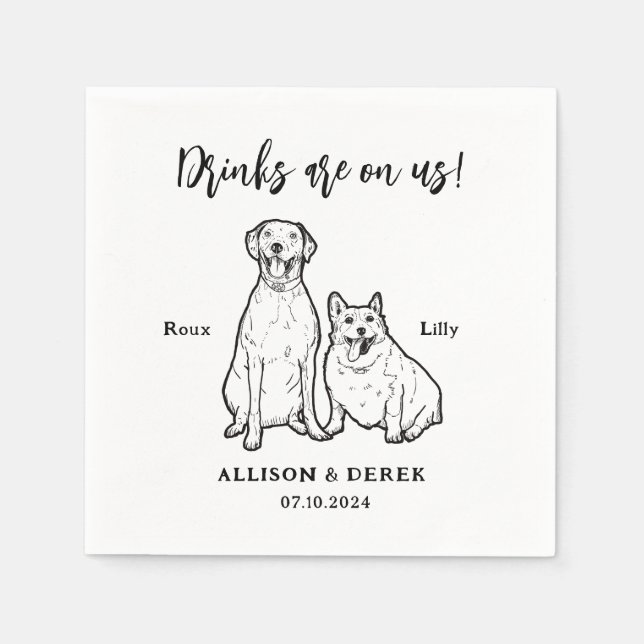 Cute Pet Drawing Personalized 2 Dogs Wedding Napkin (Front)