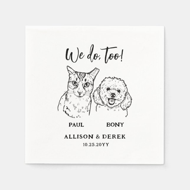 Cute Pet Drawing Personalized Dog Cat Wedding Napkin (Front)