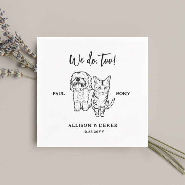 Cute Pet Drawing Personalized Dog Cat Wedding Napkin (Creator Uploaded)