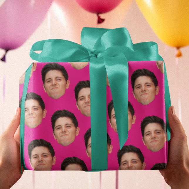 Cute Pet Face Photo Hot Pink Gift Wrapping Paper (Creator Uploaded)