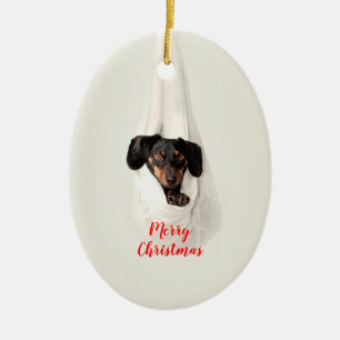 Cute Pet Family Puppy Dog Christmas Photo Ceramic Ornament