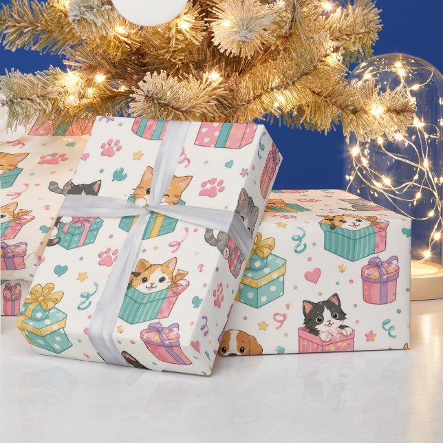 Cute Pet Gift Wrapping Paper | Dog & Cat Pattern (Holidays)