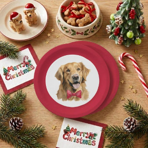 Cute Pet Golden Retriever Christmas Plate