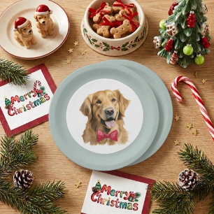 Cute Pet Golden Retriever Christmas Plate