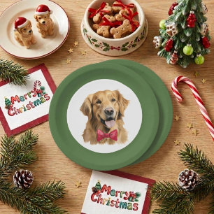 Cute Pet Golden Retriever Christmas Plate