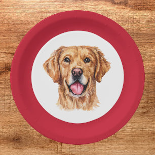 Cute Pet Golden Retriever Christmas Plate