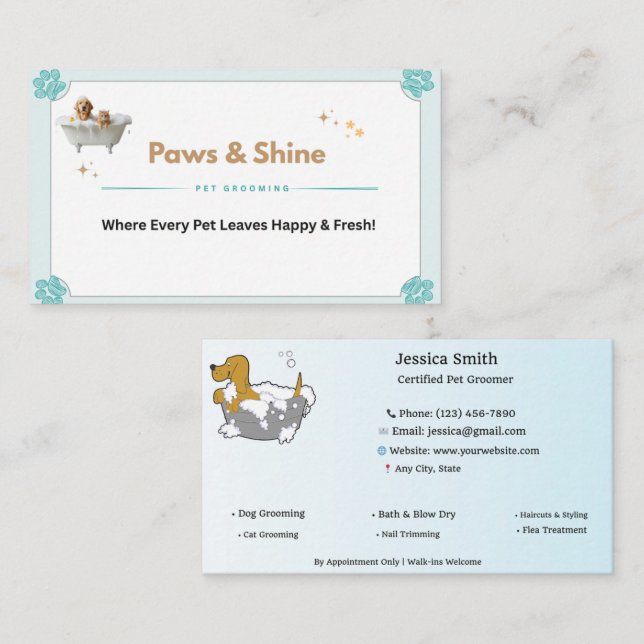 Cute Pet Grooming Business Card – Customizable Dog (Front/Back)