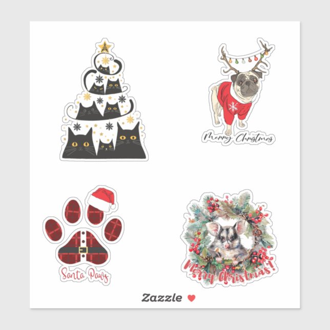 Cute Pet Holiday Stickers Custom-Cut Vinyl Sticker (Sheet)