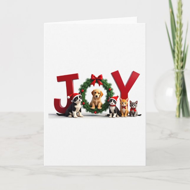 Cute Pet Joy Christmas Card Kitten Puppy Holiday (Front)