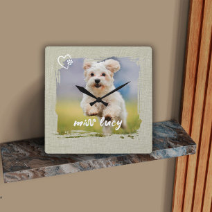 Cute Pet Keepsake Photo Playful Typography Square Wall Clock