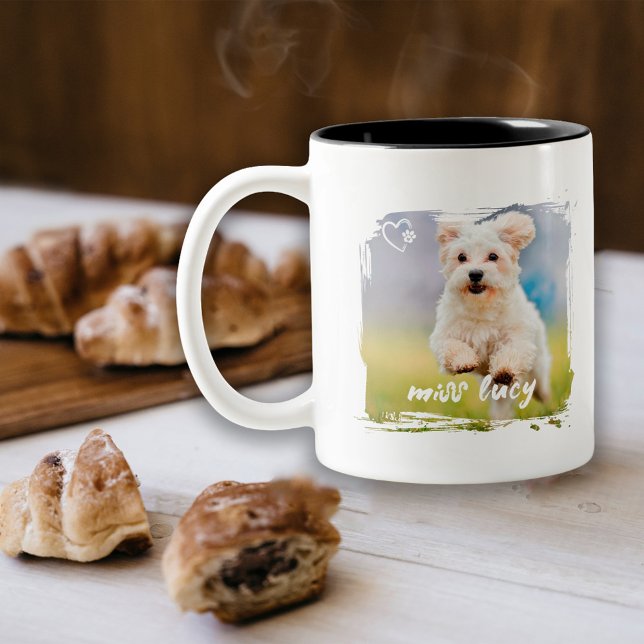 Cute Pet Keepsake Photo Playful Typography Two-Tone Coffee Mug (Creator Uploaded)
