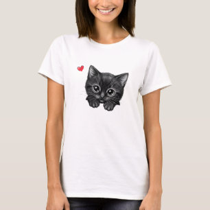 Cute Pet Lover Black Kitten Love Bite T-Shirt