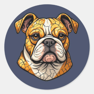 Cute Pet Lover English Bull Dog Illustration Classic Round Sticker
